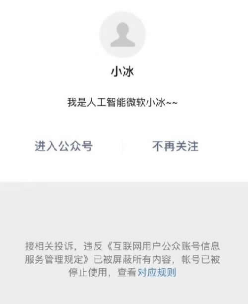 微软小冰公众号被停用 移动互联网 第1张