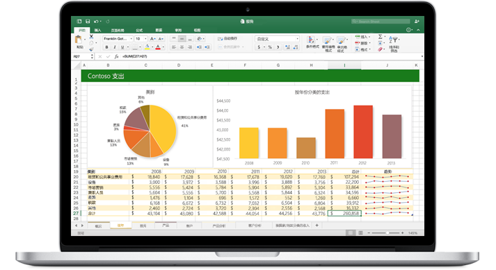 一台显示有 Excel for Mac 带图表电子表格的 MacBook