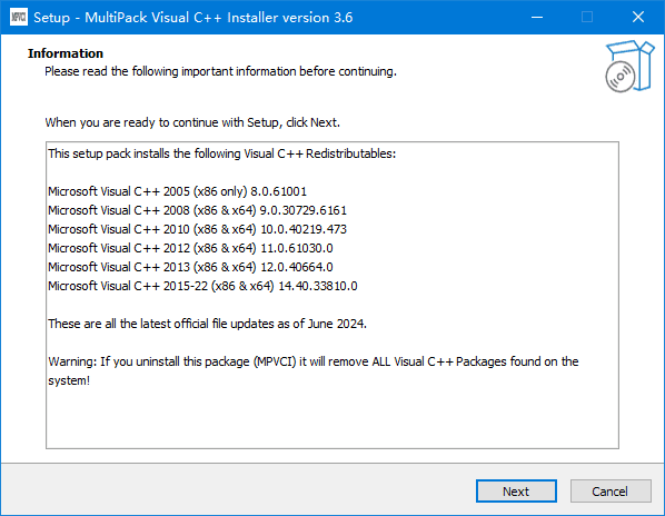 MultiPack Visual C++ Installer(VC++ 运行库集合包) v3.6